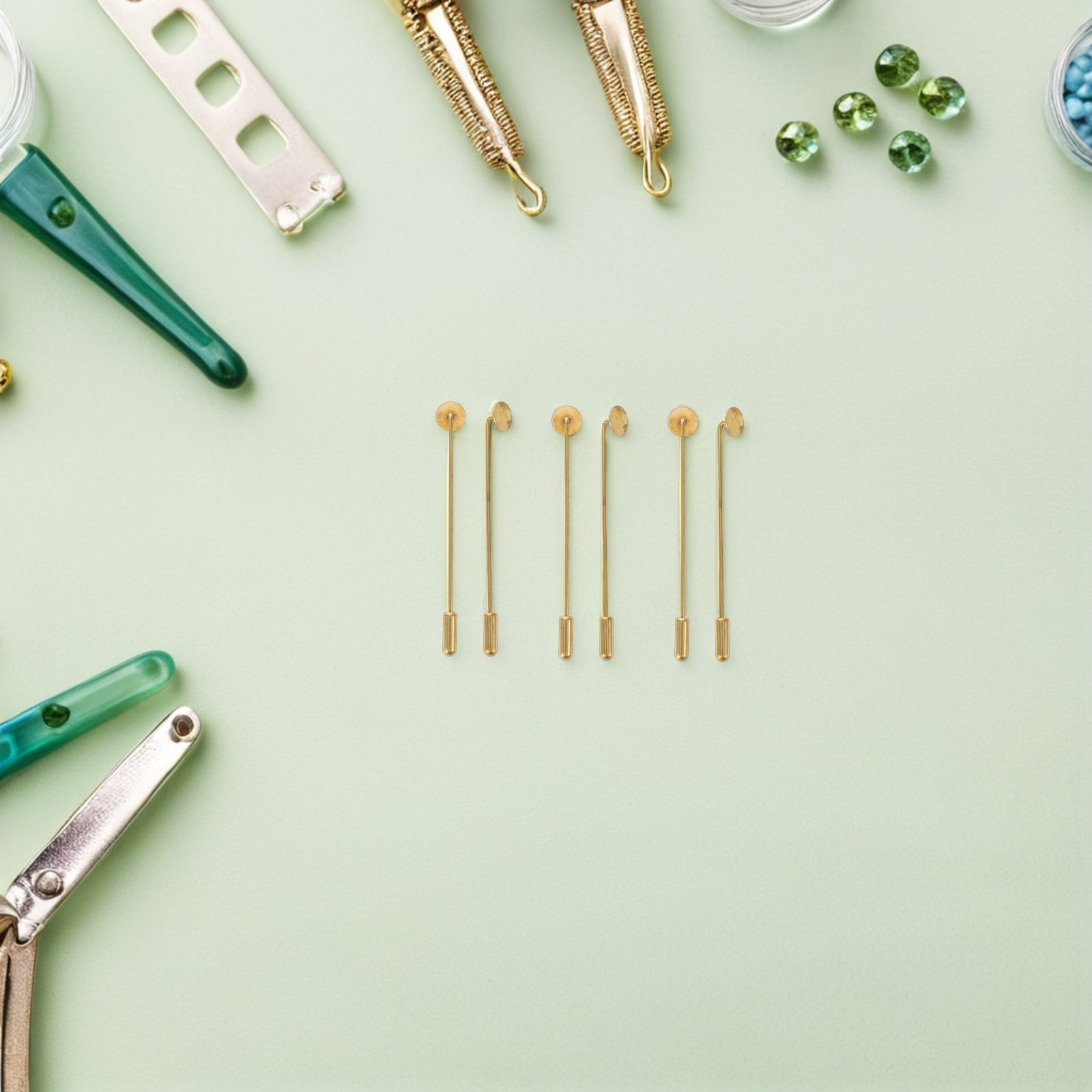 Jewelry Making Head Pins - 50 ชุด ถาดกลมแบนทองแดงแท้ สำหรับทำเข็มกลัดติดปกเสื้อ อุปกรณ์ทำเครื่องประดับ ฐานเข็มกลัดเปล่า