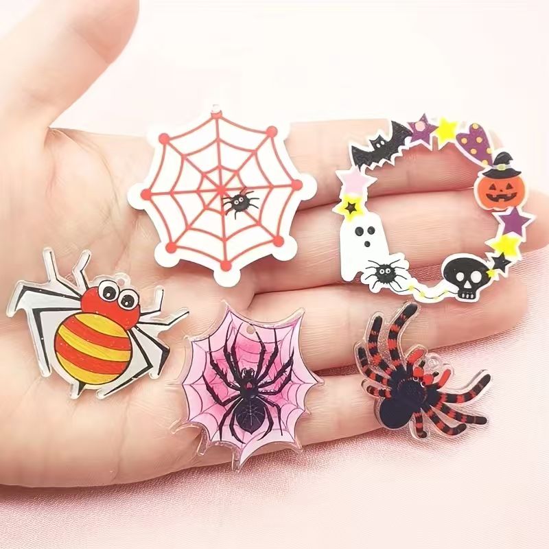 Jewelry Making Accessories - จี้แมงมุมอะคริลิกสำหรับฮาโลวีน 10 ชิ้น, อุปกรณ์ทำเครื่องประดับ DIY สำหรับต่างหู