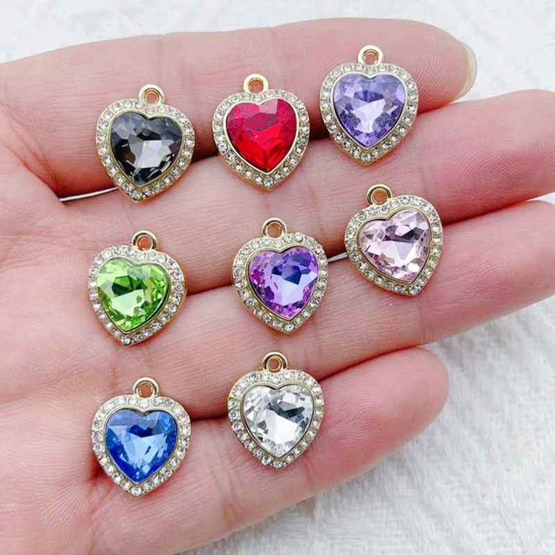 Jewelry Making Accessories - จี้รูปหัวใจฝังพลอยหลากสี 10 ชิ้น, เครื่องประดับ DIY สไตล์สดใส,