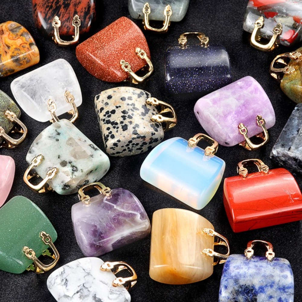 Jewelry Making Event - จี้รูปกระเป๋าถือขนาดเล็ก 25x28 มม. 1 ชิ้น ทำจากหินธรรมชาติ