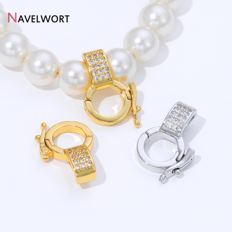 Jewelry Making Metal Supplies - ตัวล็อกจี้ทองเหลืองชุบทอง 18K ประดับเพชรซิคอน สำหรับทำสร้อยคอ DIY