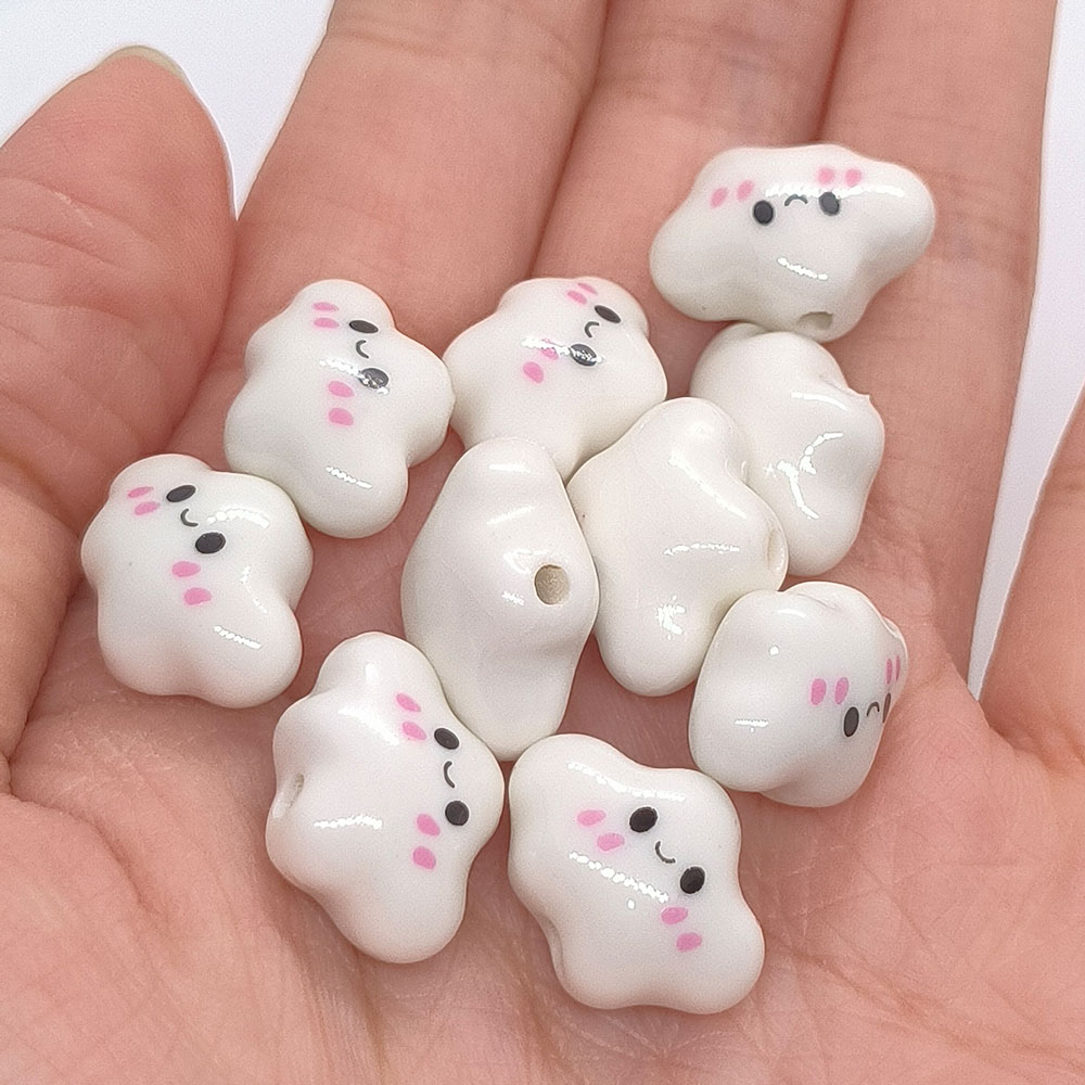 Jewelry Making Event - 10 ชิ้น ลูกปัดเซรามิกสีขาวรูปเมฆยิ้มสีสันสดใส สำหรับทำเครื่องประดับ สร้อยข้อมือ อุปกรณ์เสริม