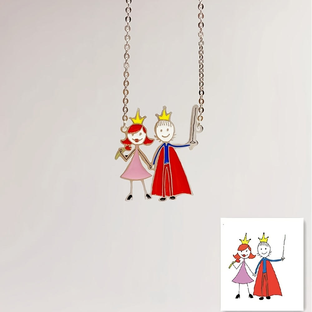 Jewelry Making Drawing - จี้สร้อยคอรูปภาพวาดเด็ก ของที่ระลึกสำหรับคุณแม่ ของขวัญสำหรับลูกน้อย ทำจากสแตนเลส กันน้ำ และไม่ซีดจาง