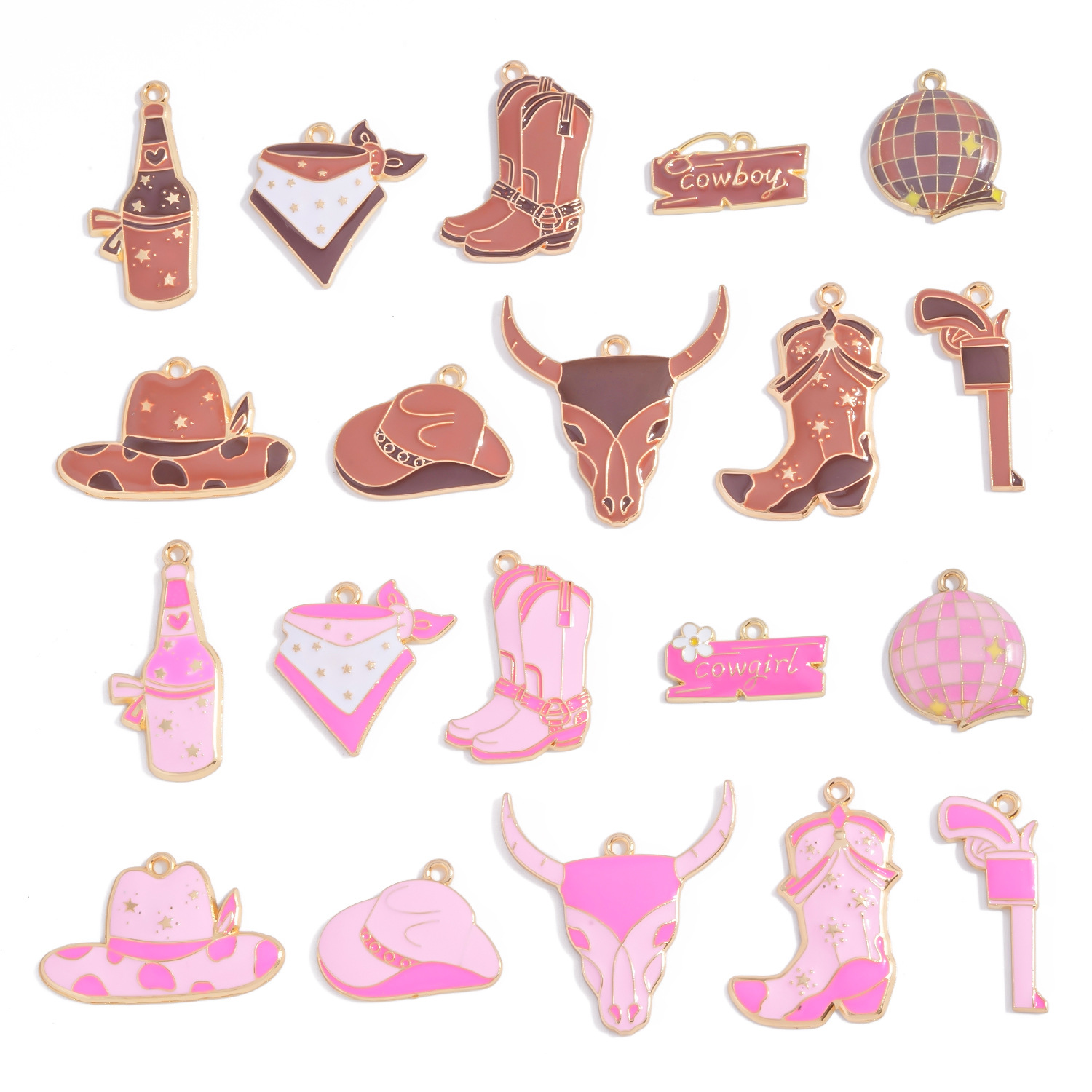 Jewelry Making Event - จี้เคลือบลายคาวบอยคาวเกิร์ล ทำจากโลหะผสม สำหรับทำเครื่องประดับ DIY และตกแต่งหมวก