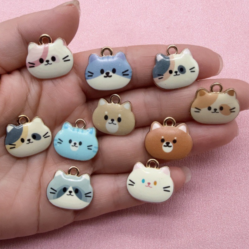 Jewelry Making Accessories - จี้โลหะผสมรูปหัวแมวพิมพ์ลาย 12 ชิ้น, สำหรับทำเครื่องประดับ DIY ต่างหู,