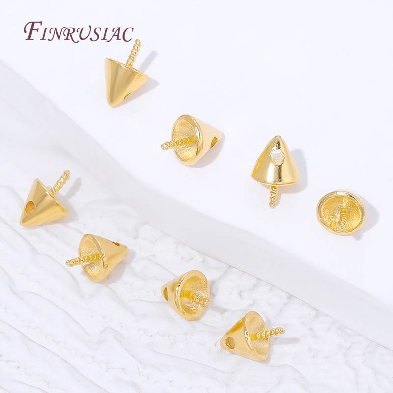 Jewelry Making Drill - จี้รูปกรวยชุบทอง 18K พร้อมเกลียวสำหรับร้อยไข่มุกแบบเจาะครึ่งเดียว อุปกรณ์ทำเครื่องประดับ DIY