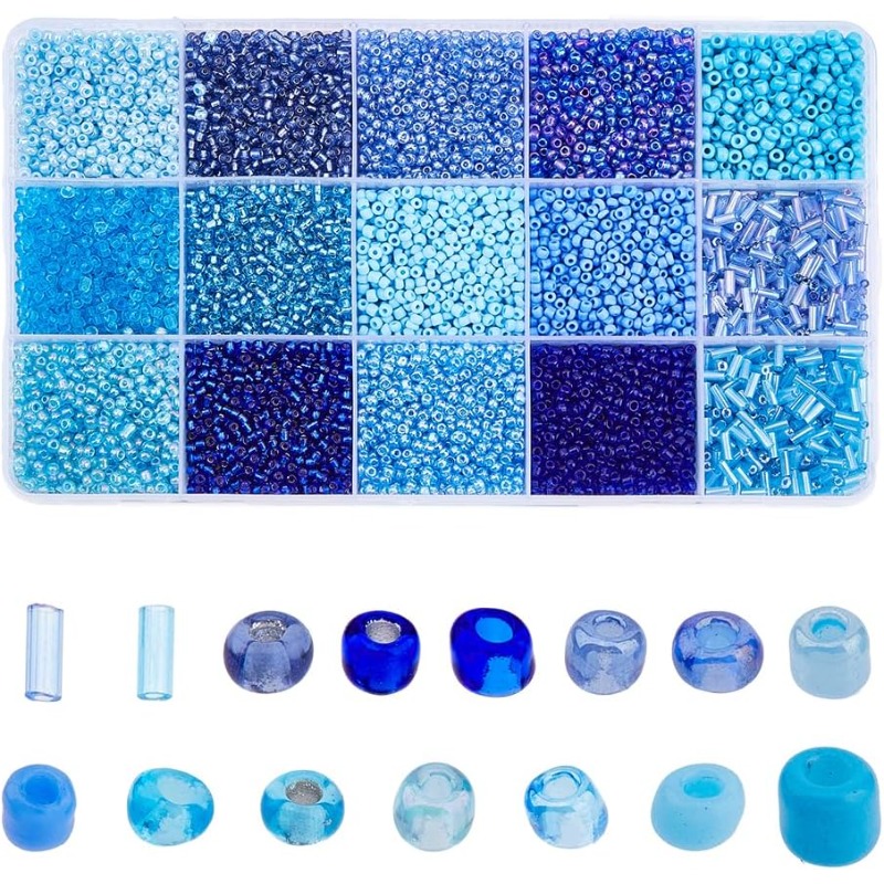 15000 ชิ้น 15 รูปแบบลูกปัดสีฟ้ - Seed Bead Tube บทวิจารณ์และราคา