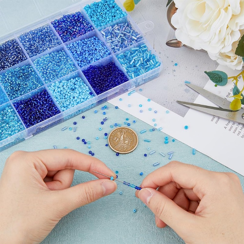 15000 ชิ้น 15 รูปแบบลูกปัดสีฟ้ - Seed Bead Tube บทวิจารณ์และราคา