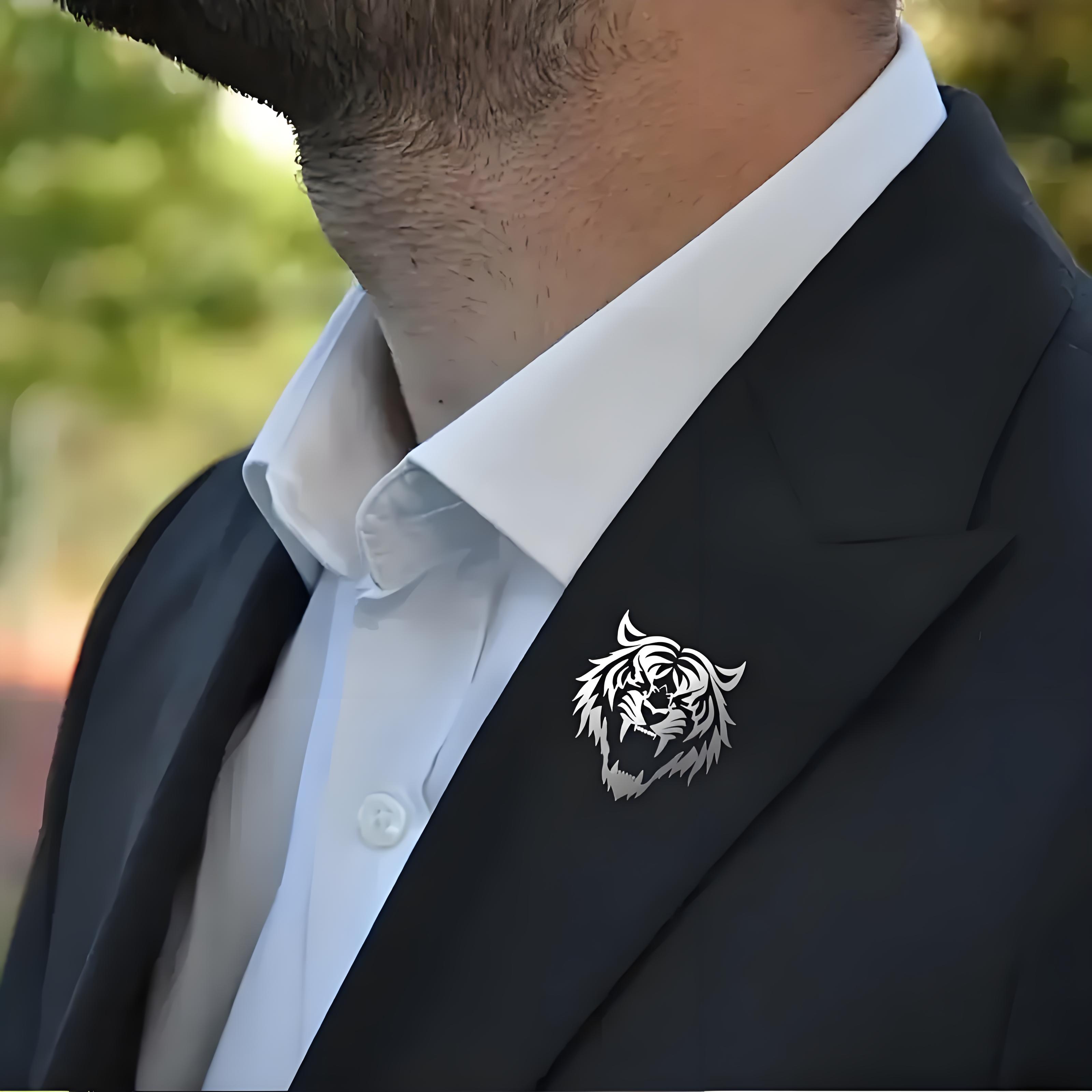ผู้ชายสแตนเลส Tiger HEAD Lapel - Jewelry Making Head Pins บทวิจารณ์และราคา